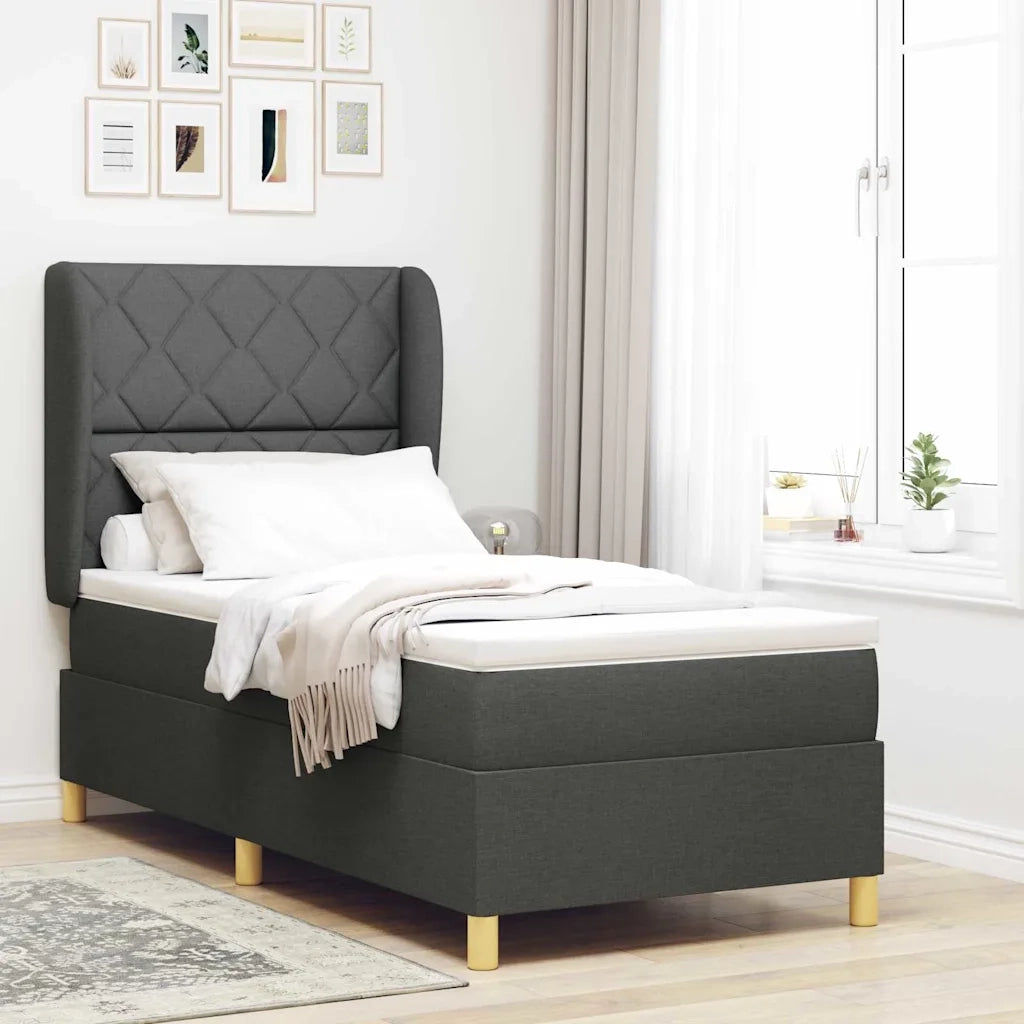 Letto a molle con testiera Grigio scuro 190 x 90 cm Tessuto 3340789
