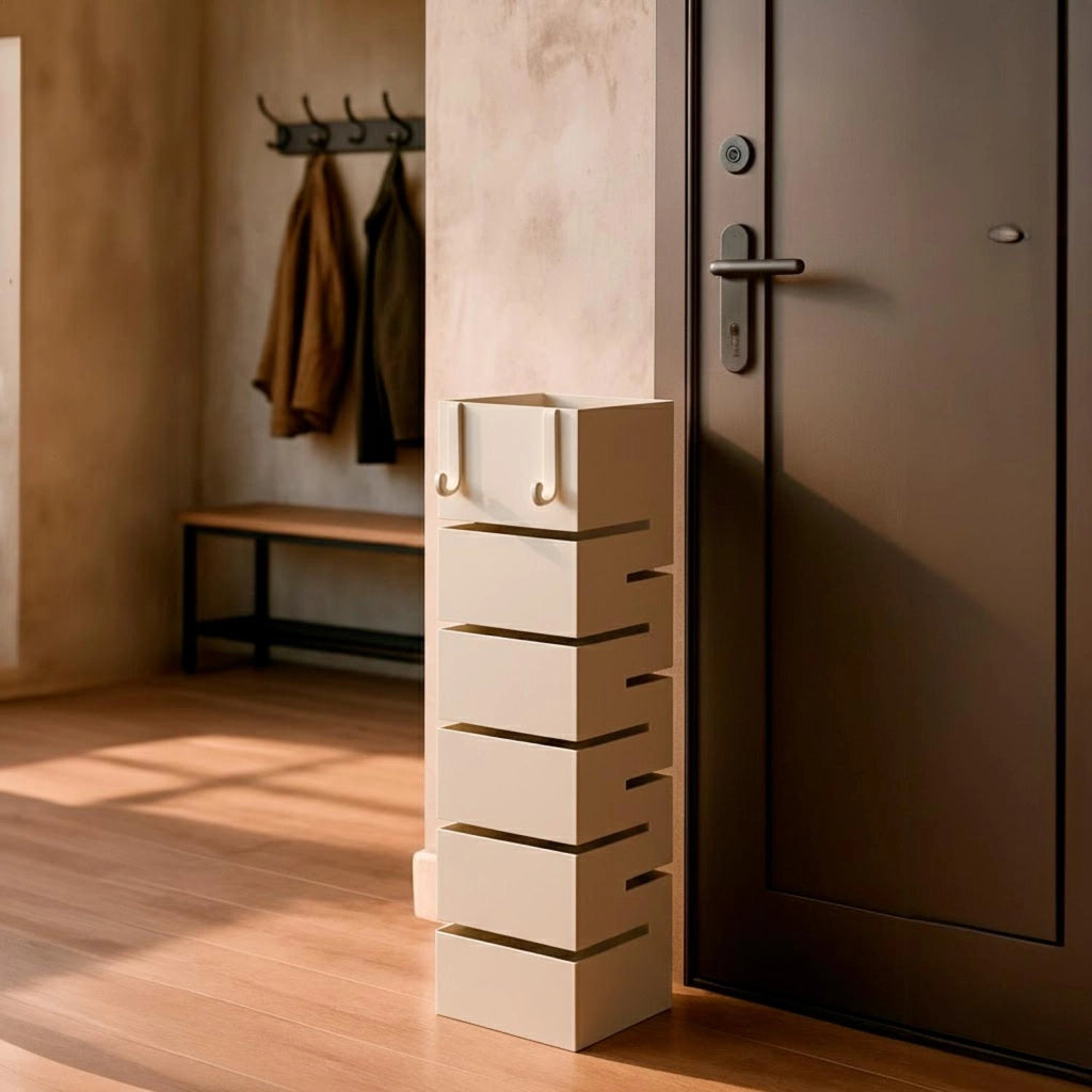 Portaombrelli Con Struttura Robusta In Acciaio Zincato Per Interno Esterno Vaschetta Scolapioggia Base Antiscivolo 2 Ganci Removibili Design Moderno Bianco 49 X 15.5 X 15.5 Cm