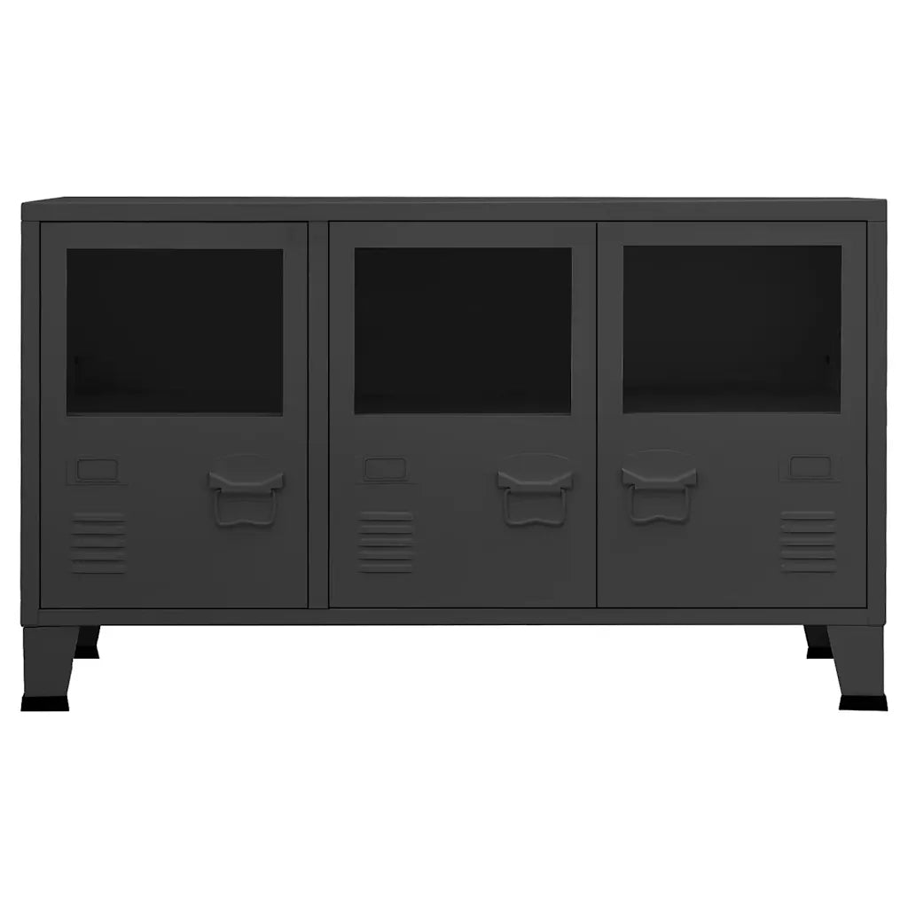 Credenza Antracite Industriale 105x35x62 cm in Metallo e Vetro 339610