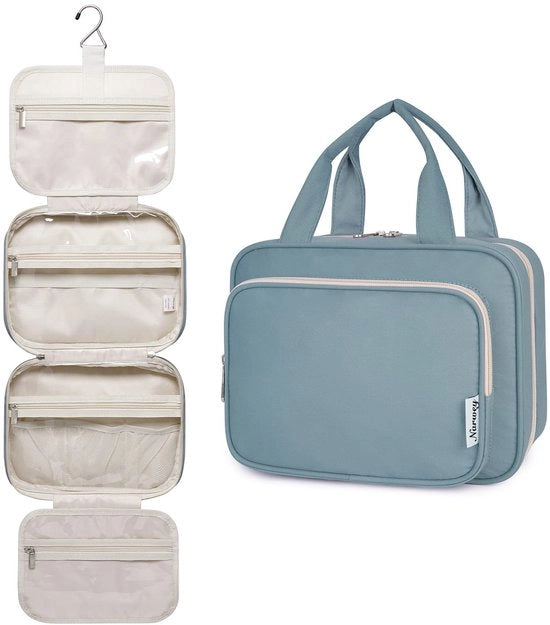 Toilettes per donne, toilette appesa, grande borsa cosmetica, grandi toilette, organizzatore cosmetico per donne e ragazze (grigio blu)