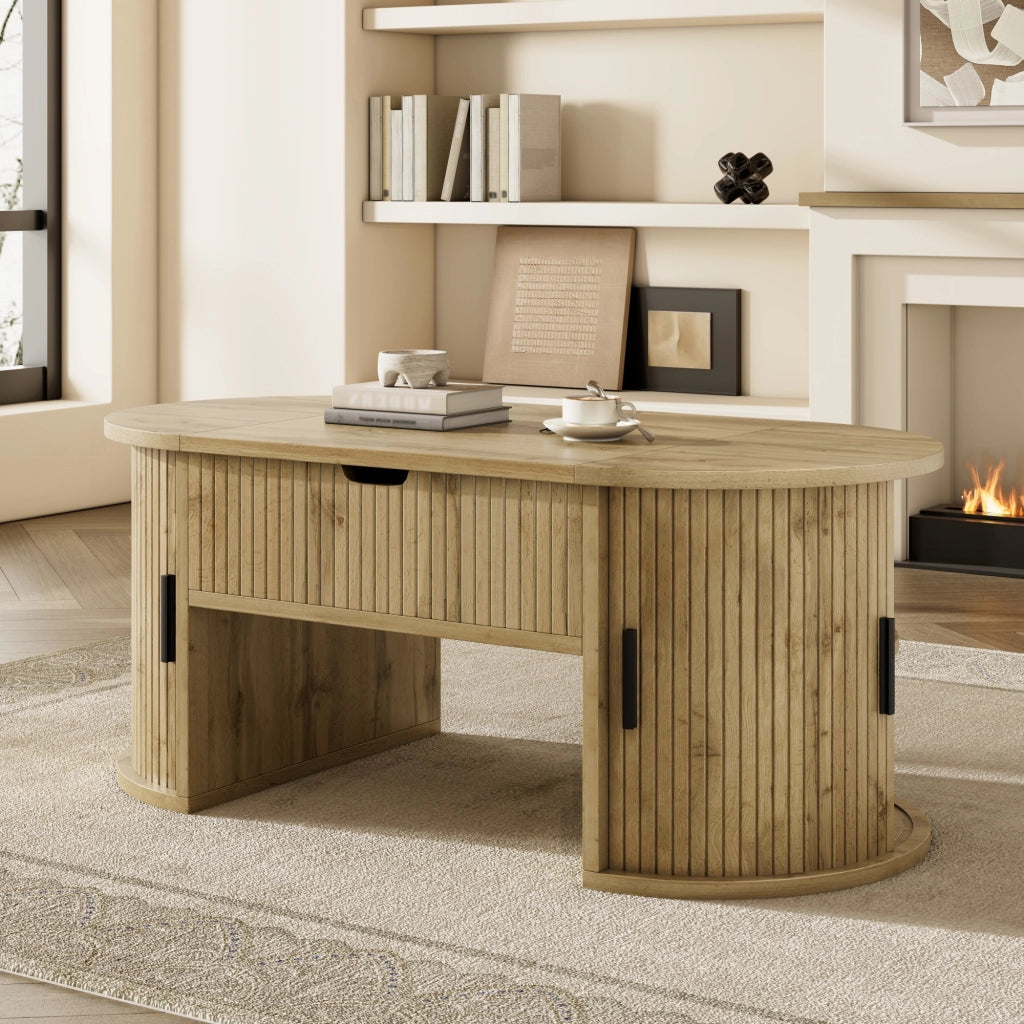 Tavolino da salotto 100x50x40.5 cm; piano regolabile con spazio contenitivo; MDF; colore naturale