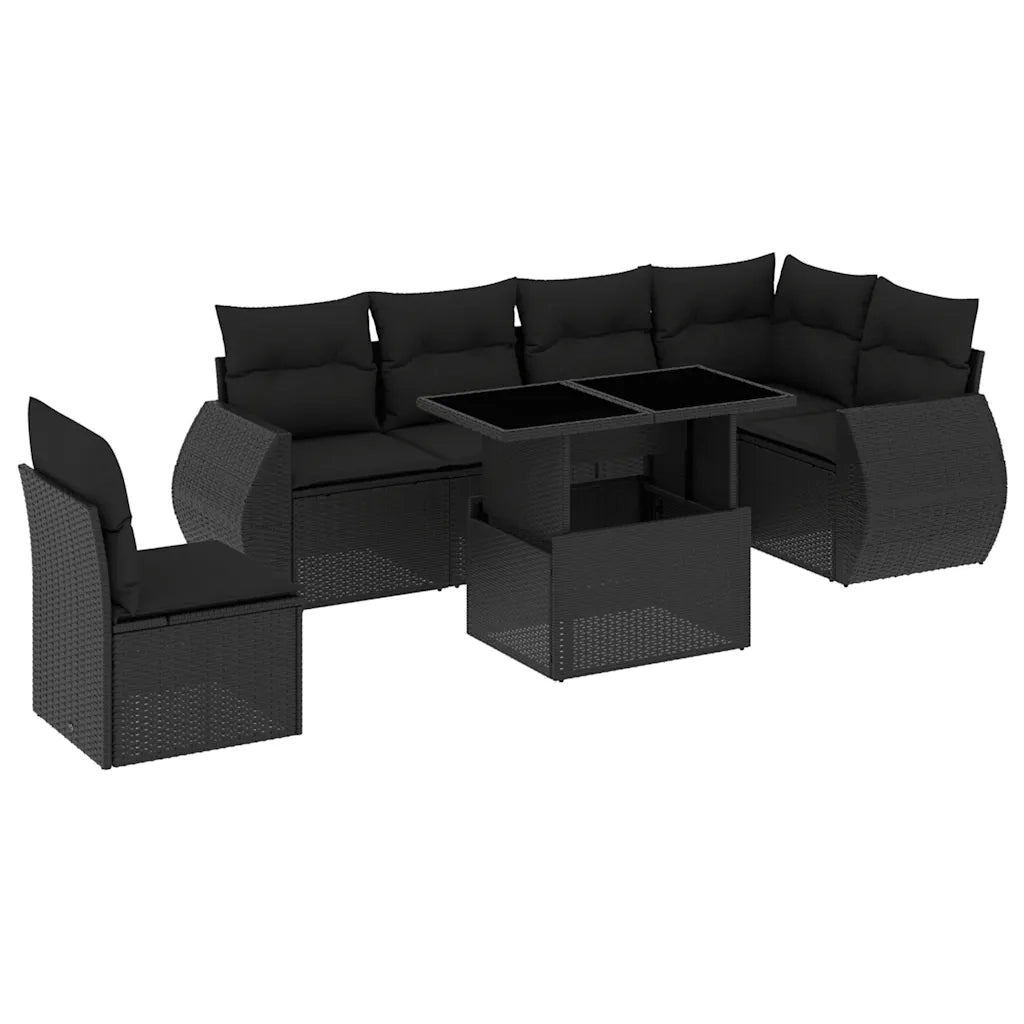 Set Divani da Giardino con Cuscini 7pz Nero Polyrattan 3268565