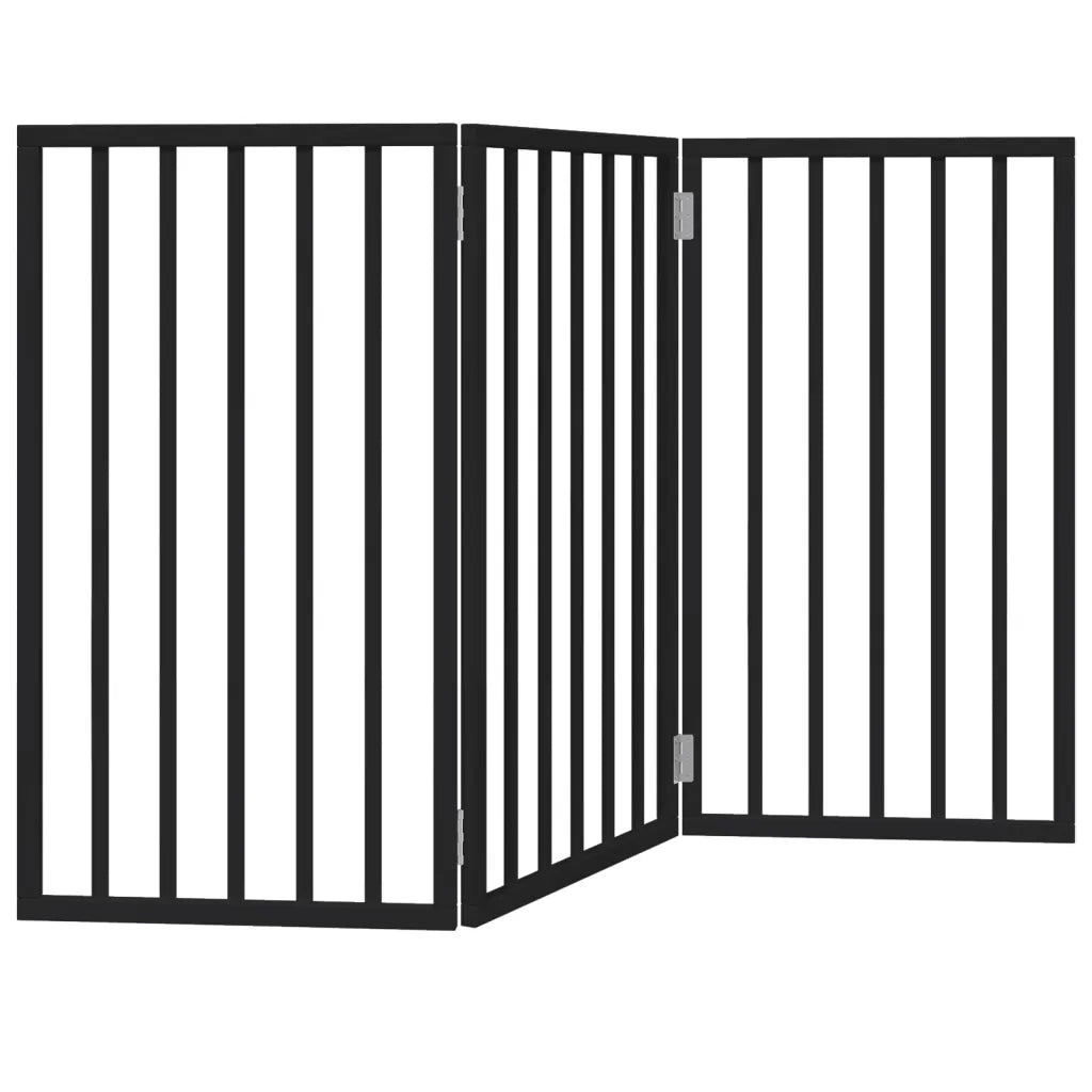 Cancello per Cani Pieghevole 3 Pannelli Nero 150cm Legno Pioppo CFW4665043