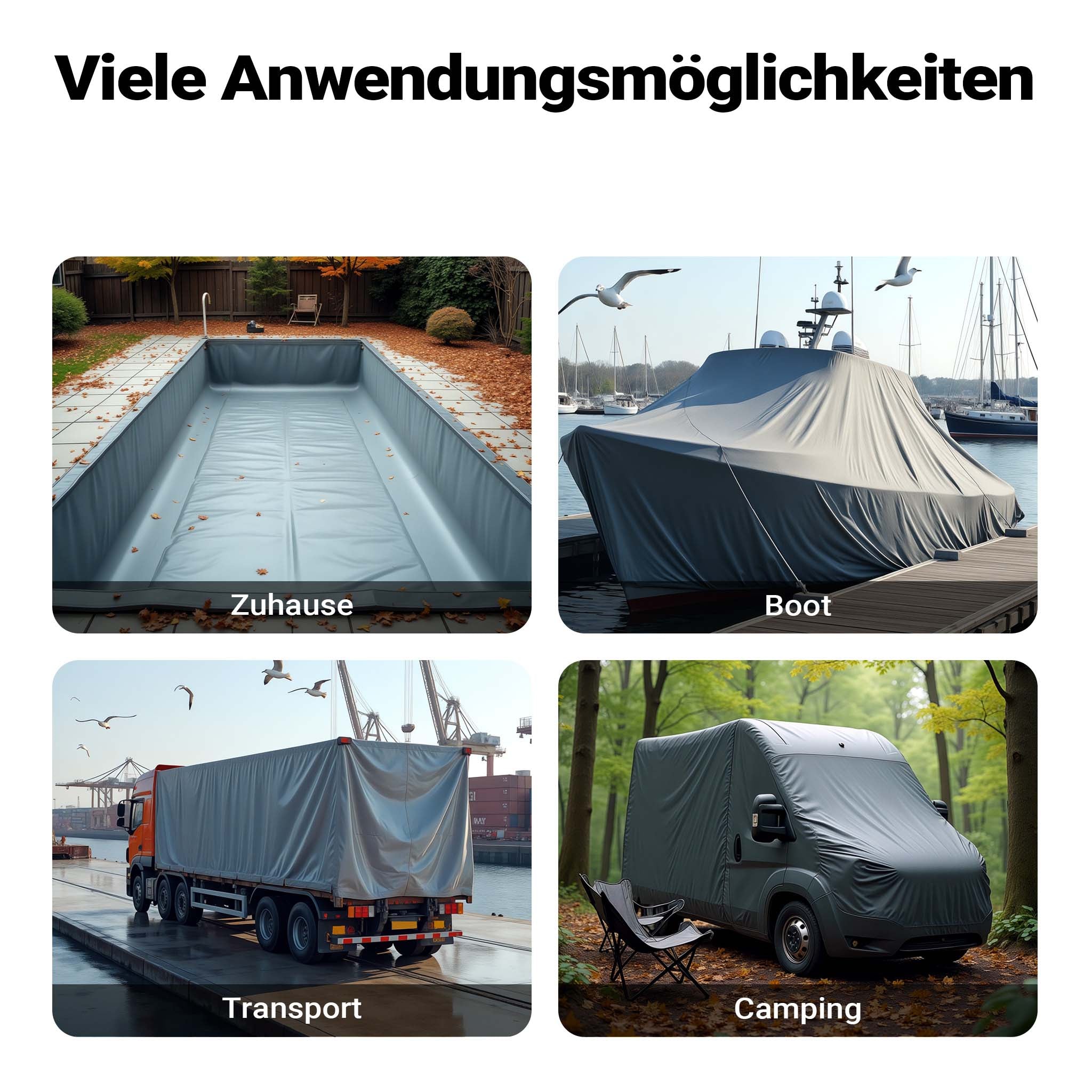 Telone occhiellato grigio 3 x 5 m resistente alle intemperie e a raggi UV, impermeabile, robusto telo di protezione in poliestere 650 g/m² con rivestimento in PVC