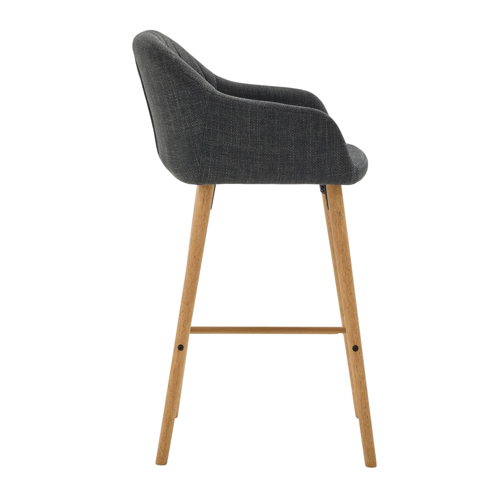 Sgabello da Bar Set da 2 con Schienale Alto, Braccioli e Poggiapiedi, in Lino Nero 58.5 × 55 × 104 cm