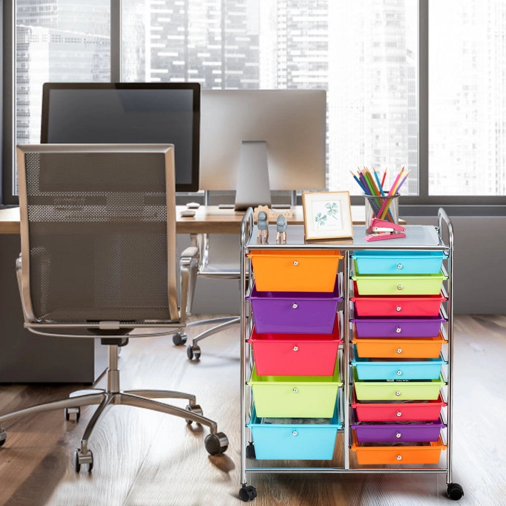 Carrello cassettiera multiuso con 15 cassettiera in plastica da cucina Contenitore con ruote Colorato 1-Armadi da ufficio