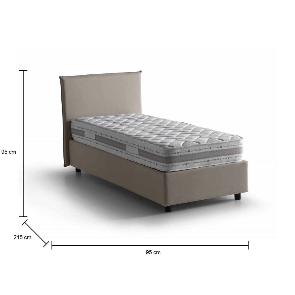 Boudicca, Letto Singolo Materasso Incluso Made in Italy, Grigio Tortora