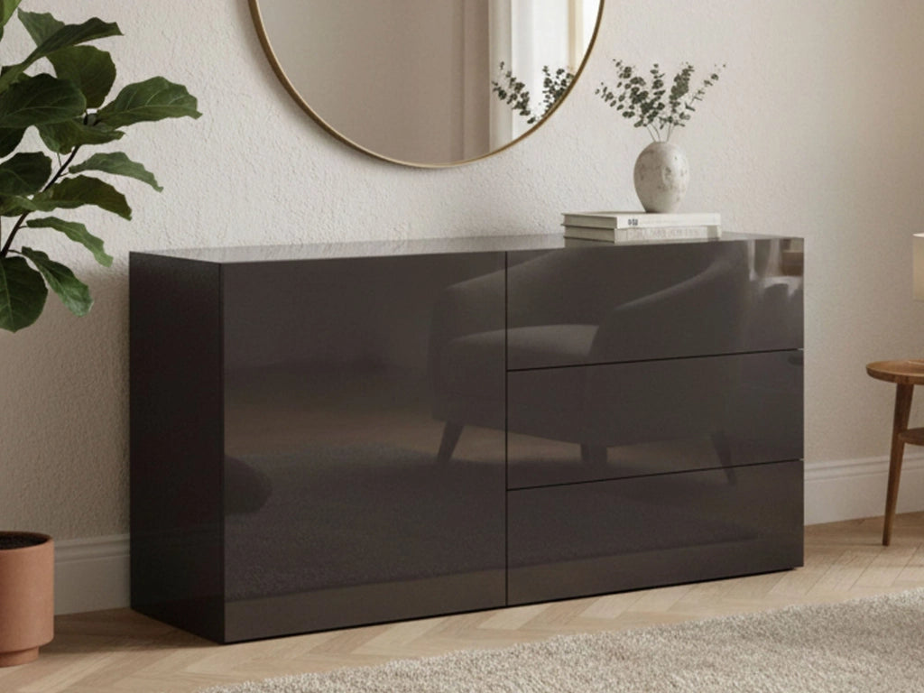 Madia Benvenuta, Credenza 3 Cassetti Made in Italy, 110x40x35.2h cm Nero Antracite
