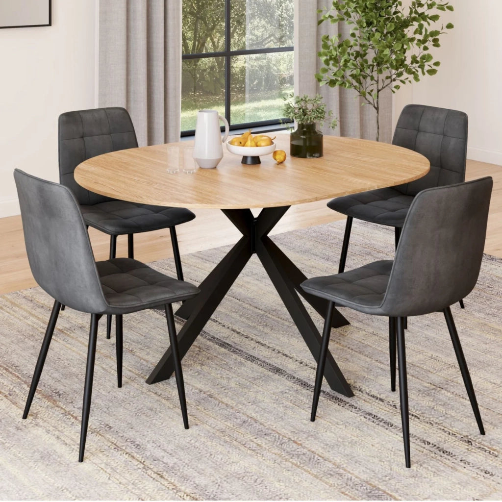 IDMarket - Tavolo da pranzo rotondo allungabile ALIX 110 - 150 cm e 4 sedie MILA in velluto grigio scuro