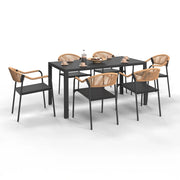 IDMarket - Set di mobili da giardino MADEIRA tavolo 150 cm e 6 sedie in corda e textilene nero e rattan chiaro