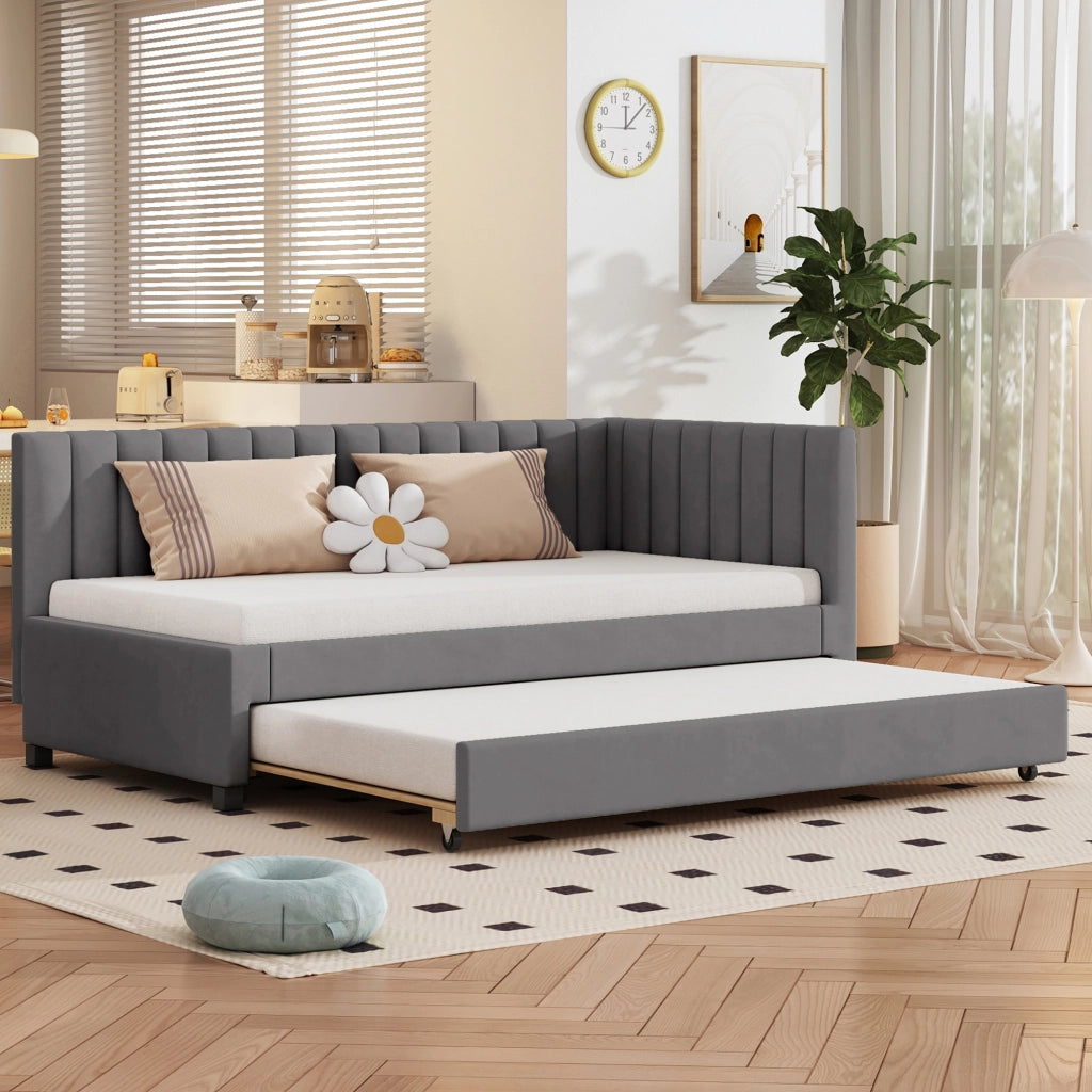 Letto sofa estraibile in velluto grigio 90x200 cm