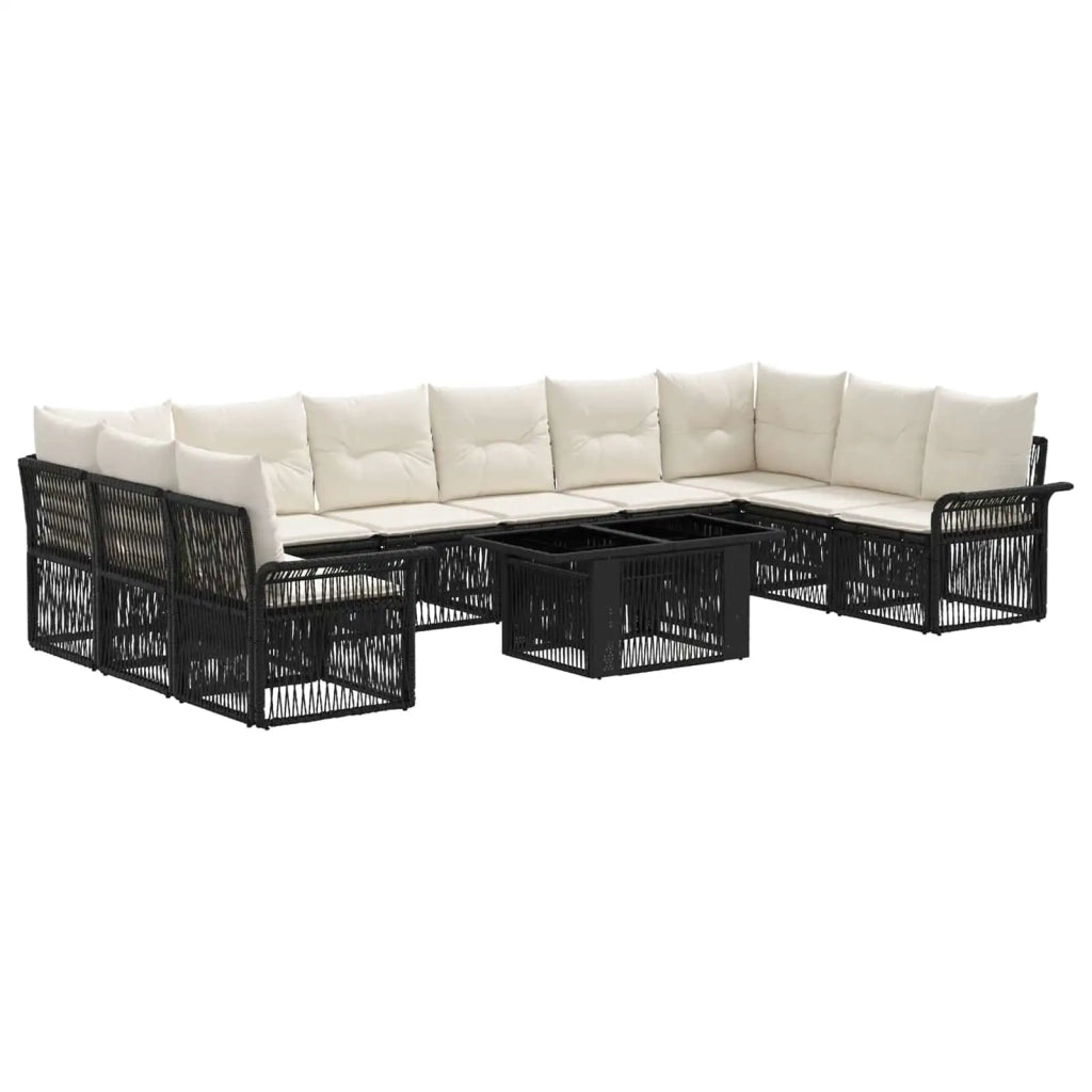 Set Divano da Giardino 11 pz Nero e Bianco Crema polyrattan 3436687