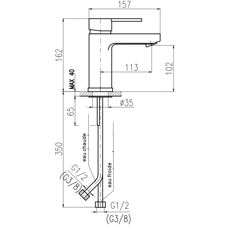 Miscelatore lavabo ZAMBEZE senza sifone in cromo