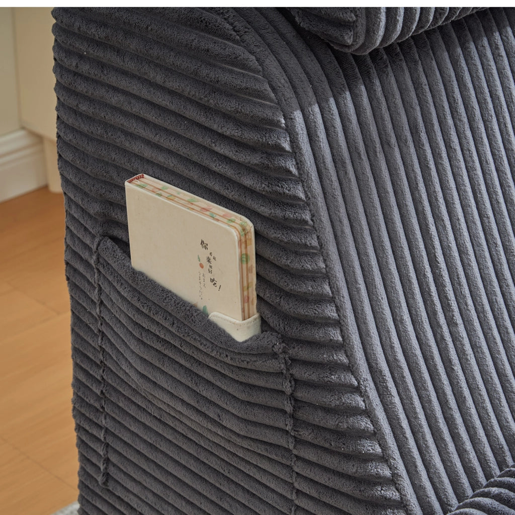 Poltrona Relax con Tasca Laterale e Cuscini Rimovibili in Velluto a Coste Grigio Scuro 160 × 66 × 90 cm