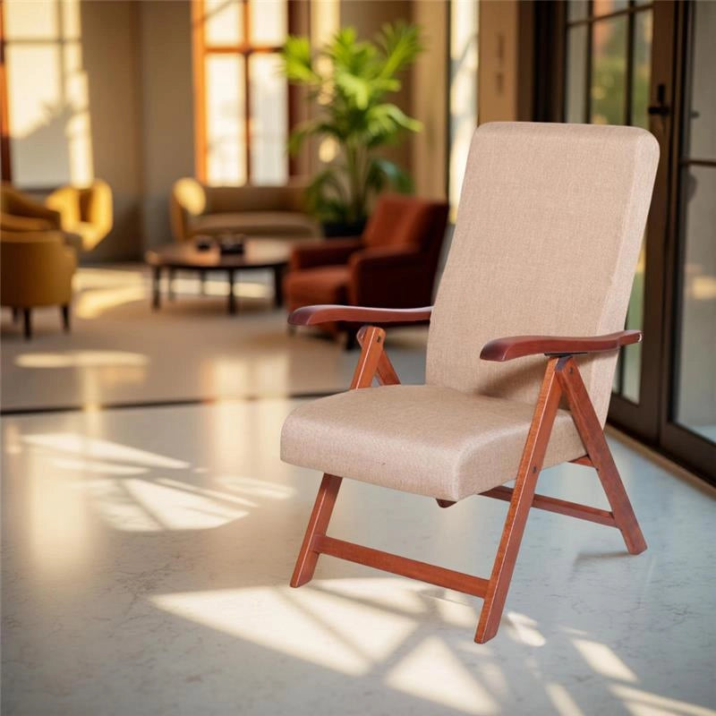 POLTRONA MIAMI CILIEGIO BEIGE IN FAGGIO CON IMBOTTITURA POGGIATA SU CINGHIE SCHIENALE REGOLABILE 4 POSIZIONI