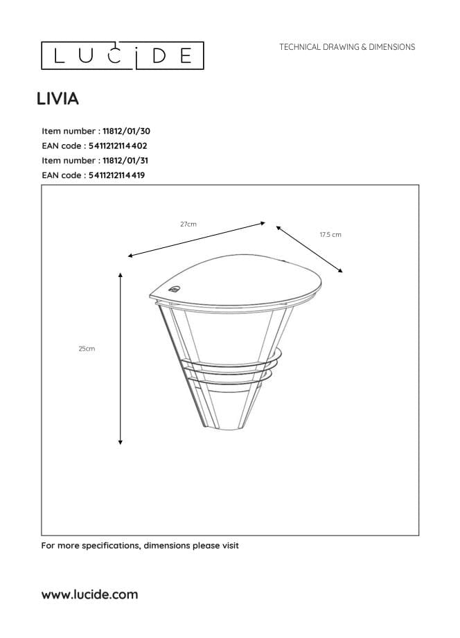 Applique esterna Lucide Livia E27 IP44 bianca in alluminio