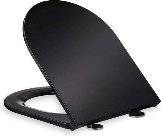 Braccio wc con chiusura softclose e rilascio rapido, 36x45 cm, braccio wc a forma di D, montaggio da sopra, duroplasto, nero