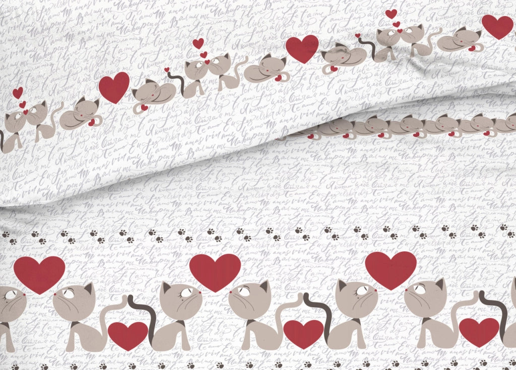 Copripiumino Sacco Piumone Pensieri Delicati Cotone Disegno Gattini - Singolo - Beige