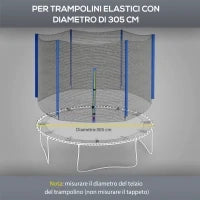 Rete di Protezione per Trampolini a 6 Pali con Ingresso con Cerniera, in PE, Ø305x180 cm, Nero e Blu