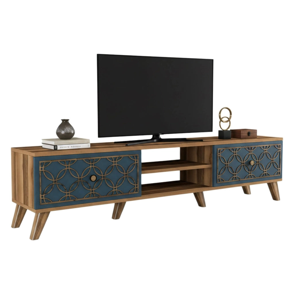 Albonese, Mobile Porta tv 2 Ripiani, 180x35x44h cm Marrone Noce
