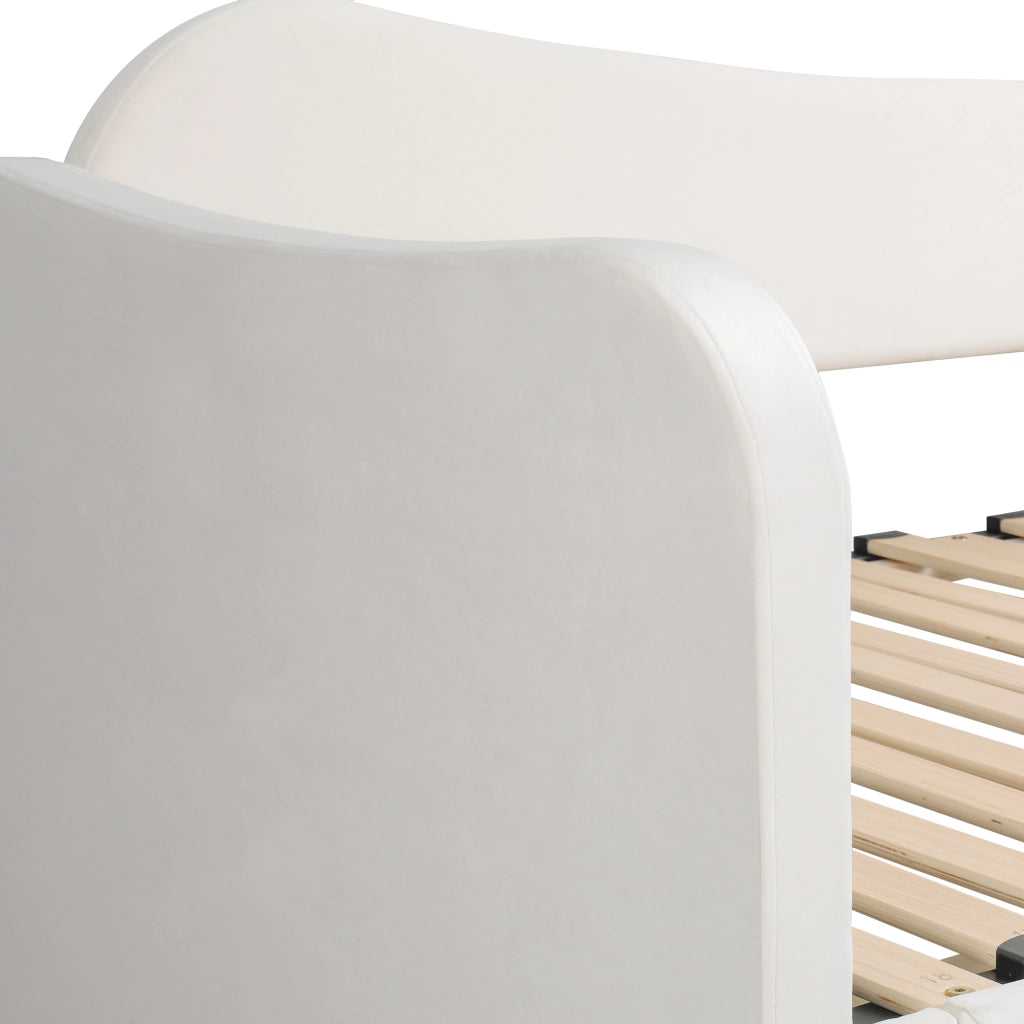 Letto imbottito estraibile 90x200 cm con 2 cassetti e porte USB/Type-C; velluto beige