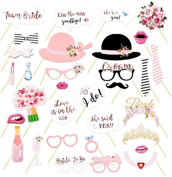 Accessori per fotobooth - Decorazioni per matrimoni - Leggero e sostenibile - 32 pezzi - Ideale per matrimoni e festeggiamenti