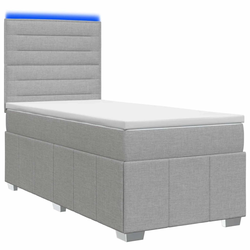 Letto Box Spring LED con Materasso Grigio Chiaro 100 x 200 cm 3455528