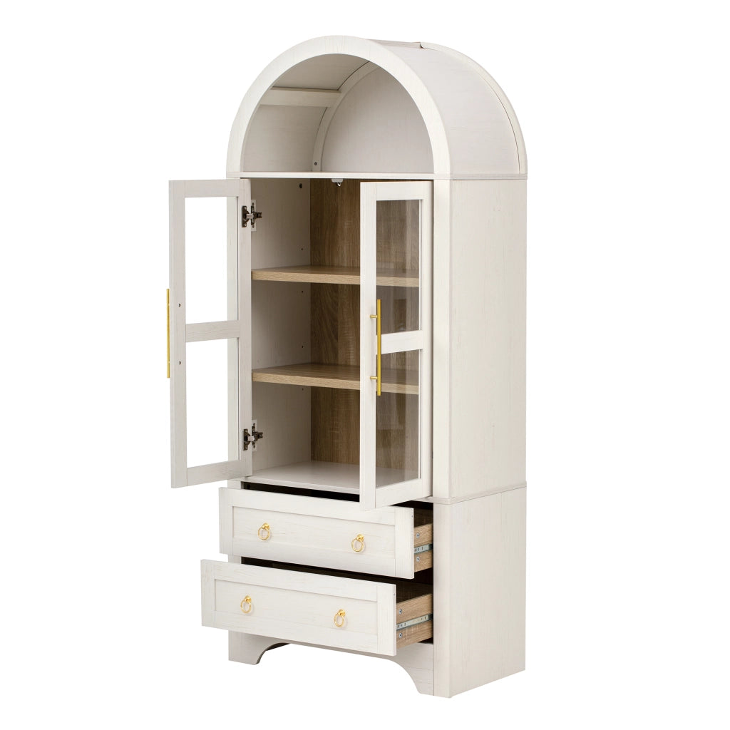 Credenza alta con 2 ante in vetro e 2 cassetti; ripiani regolabili - per cucina - bianco