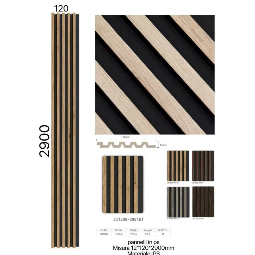 Trade Shop - Pannello Decorativo 3d Doghe Legno E Nero 120x290 Cm Rivestimento Parete -