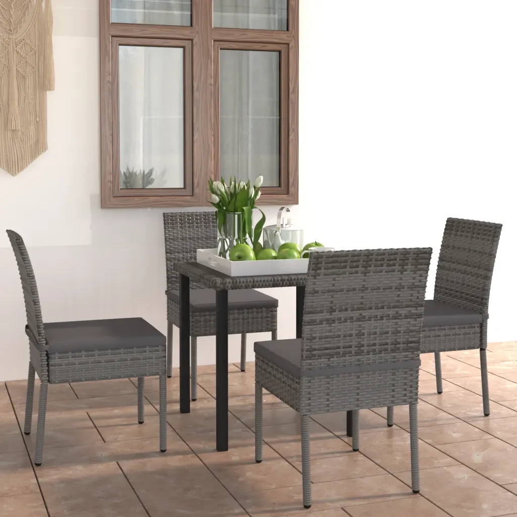 Set da Pranzo da Giardino 5 pz in Polyrattan Grigio cod mxl 36154