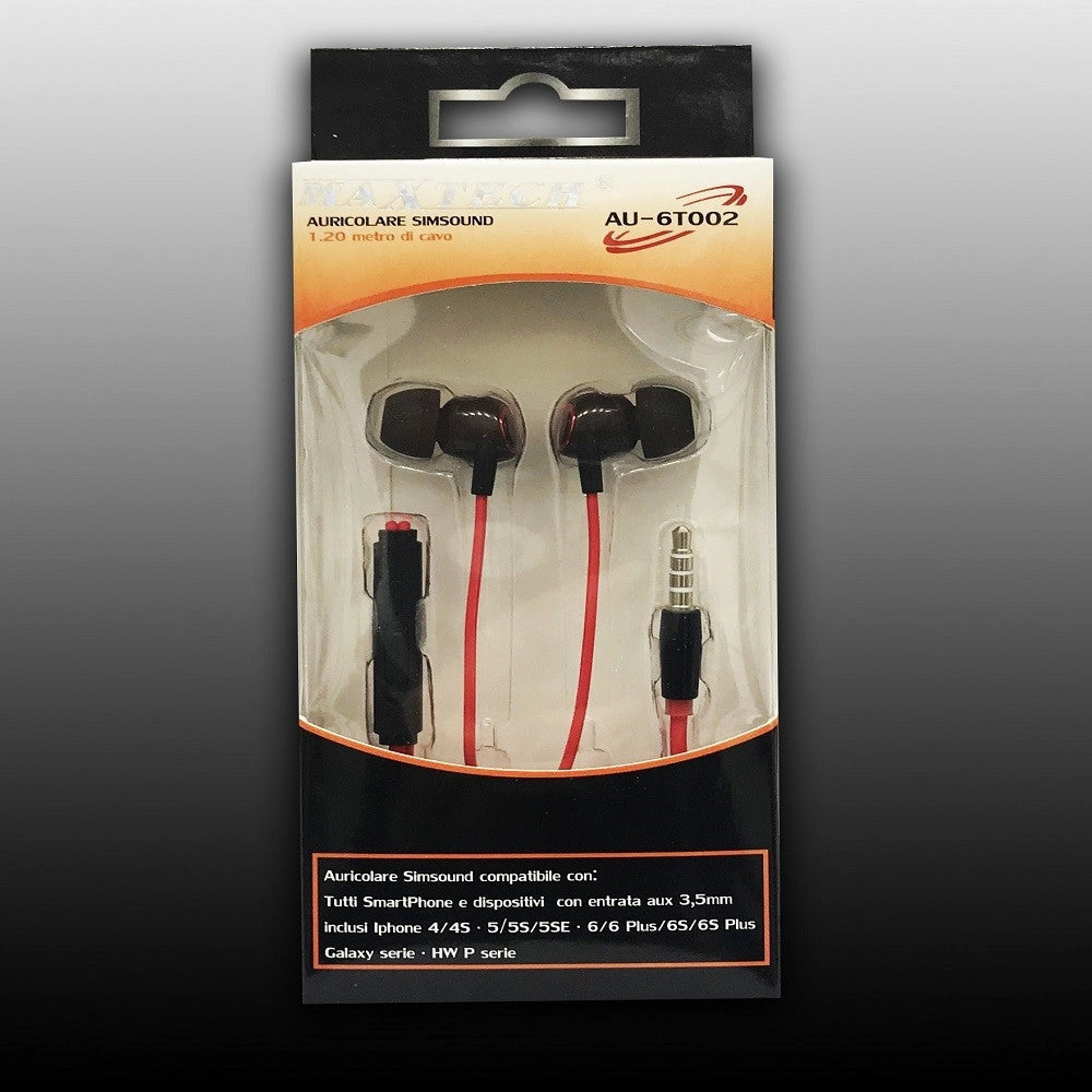 Trade Shop - Auricolari Cuffie Musica Con Filo Microfono Per Cellulari Smartphone Simsound Maxtech Au-6t002 -