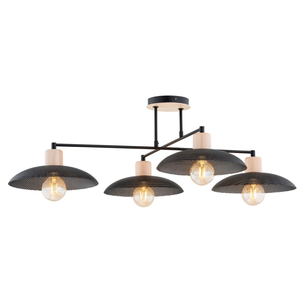 Plafoniera scandinava nera/legno KOBE 100cm 4xE27 Emibig