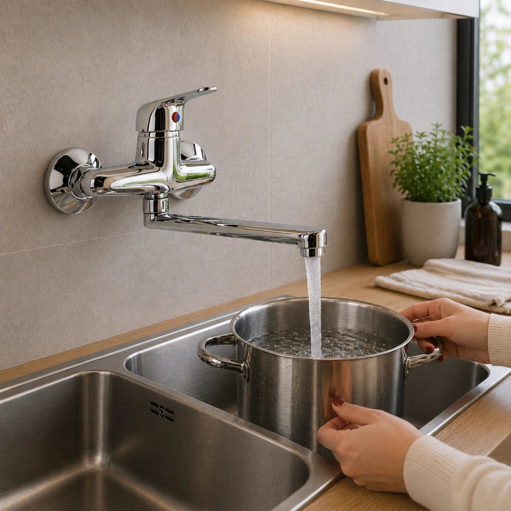 Em miscelatore rubinetto a muro monocomando acqua calda fredda cromo lucido cucina lavatoio serie tapy