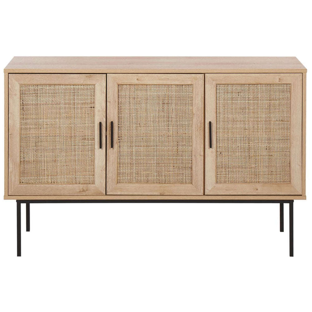 Credenza Moderna a 3 Cassetti con Fronte in Vimini 72 x 120 cm Legno Chiaro