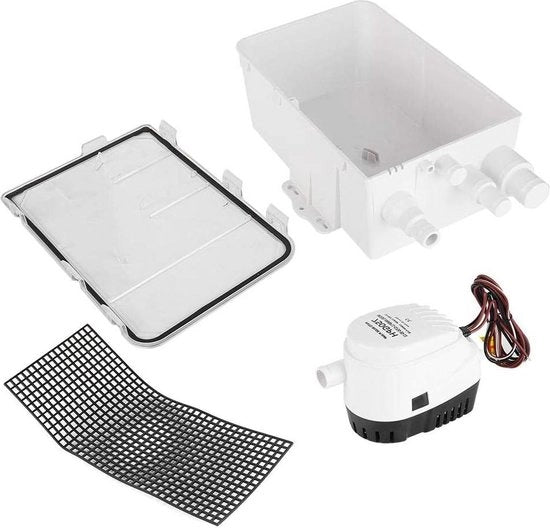 Pompa per doccia a doppia alimentazione 12V/24V 750 GPH Interruttore automatico Cassa di scarico per lenti Ingresso multiporta per imbarcazioni.