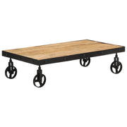 Tavolino da Salotto con Ruote Legno Massello Mango 100x55x26 cm