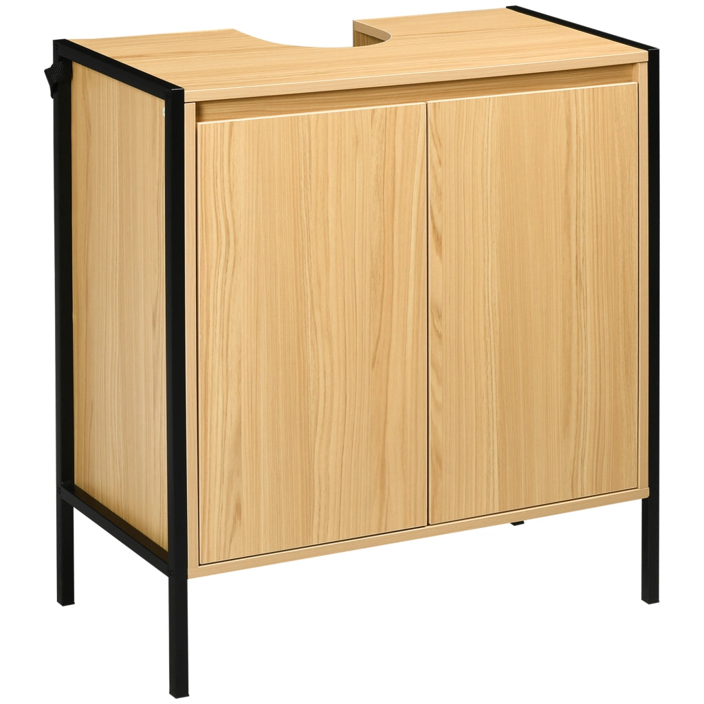 Mobile Sottolavabo per Bagno in Legno con 2 Ante e Ripiano 60x30x65,2 cm ¨C zephmum ¨C Rovere