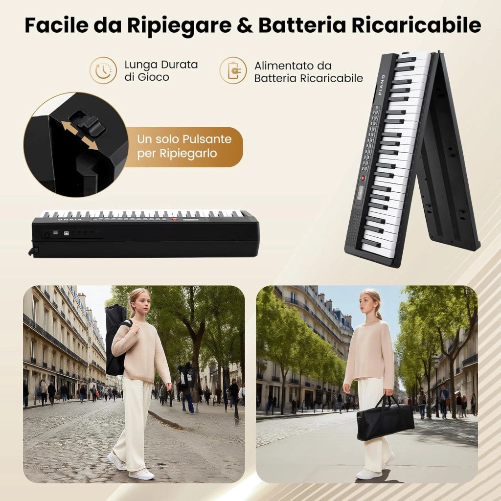 Pianoforte Digitale 88 Tasti, Tastiera Elettronica con 1000 Ritmi, 1000 Timbri, 150 Canzoni, Pianoforte Elettronica Pieghevole con Doppi Altoparlanti, MP3/USB/MIDI, per Principianti Bambini