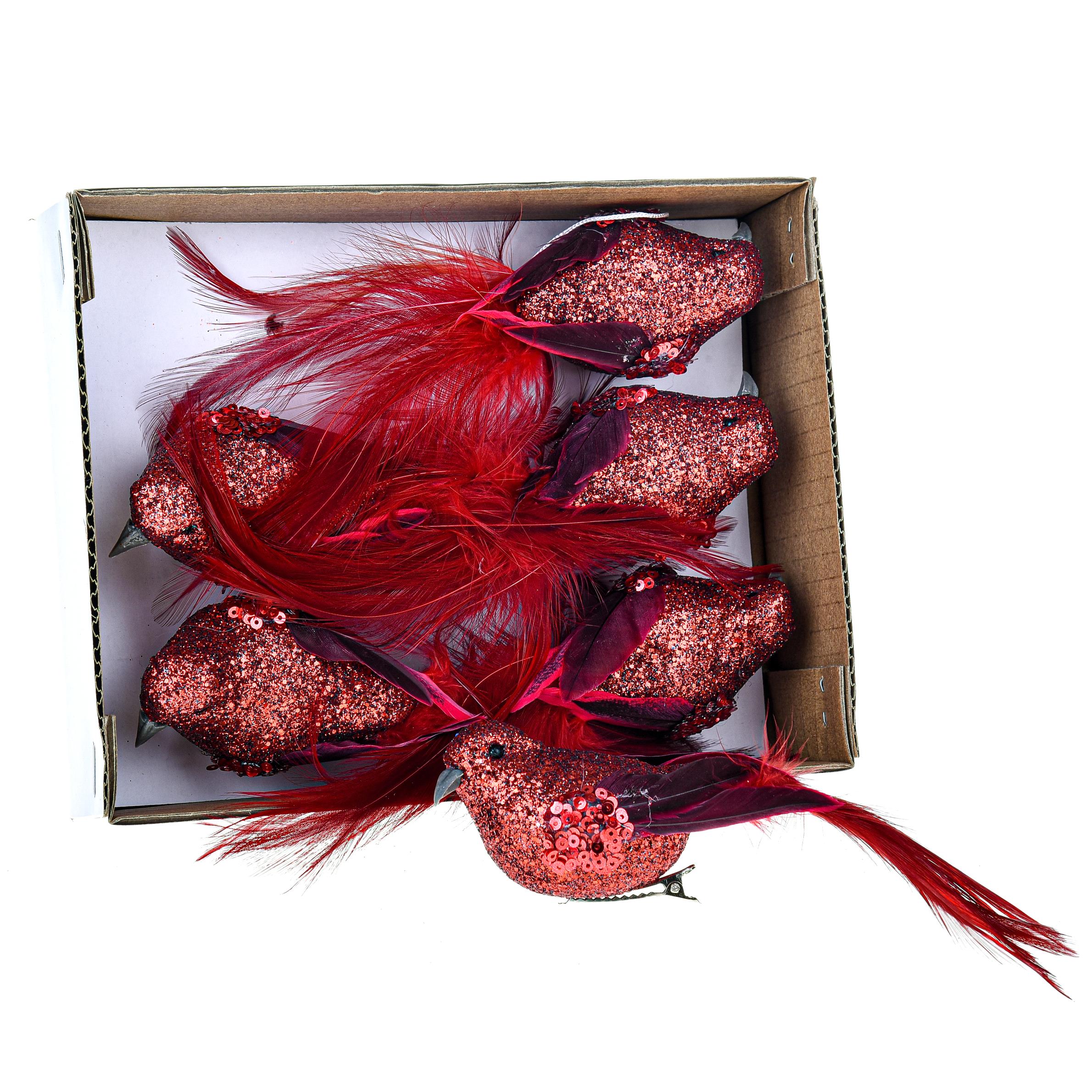 Set 6 Uccellini con Clip H20 cm Rosso