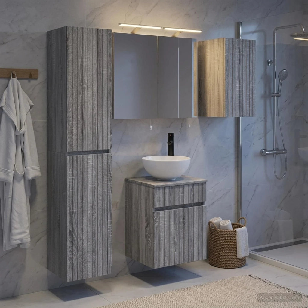 Set di Armadi da Bagno 5 pcs Sonoma grigio 40 x 10,5 x 60,5 cm 3407340