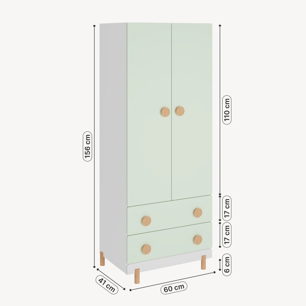 Armadio per Cameretta Vaarentaa a 2 Ante con 2 Cassetti 156x60x41 cm - Bianco/Verde Menta [en.casa]