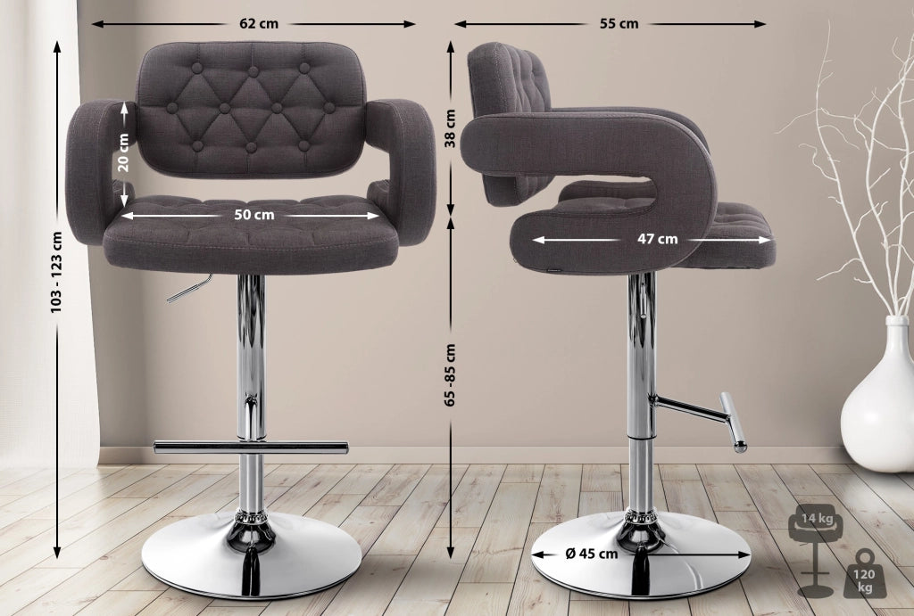 Sgabello Dublin in tessuto grigio scuro,cromo