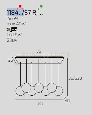 SOSPENSIONE CROMO 7 LUCI RETTANGOLARE VETRI 3X TR + 4X BF 1184CR-S7 R-BT