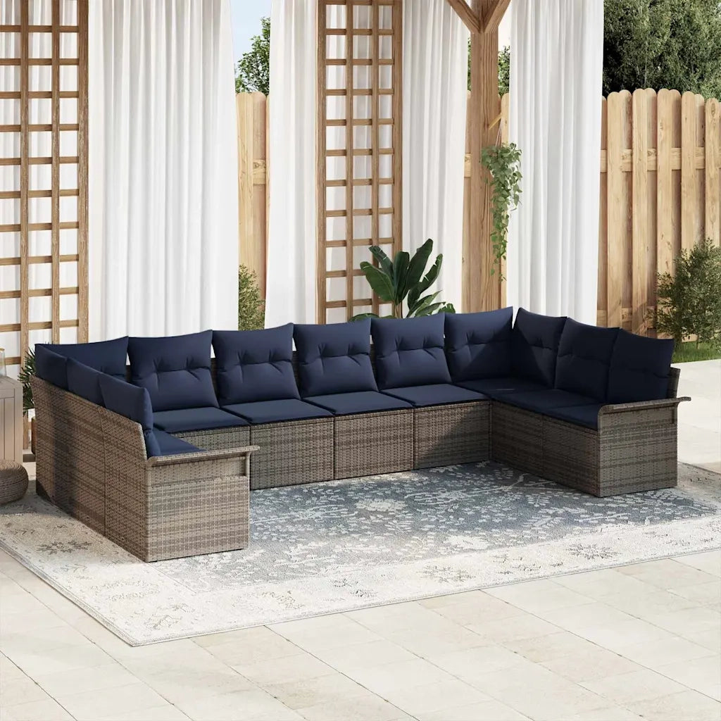 Set Divano da Giardino con cuscino 10 pcs Grigio polyrattan 3345545