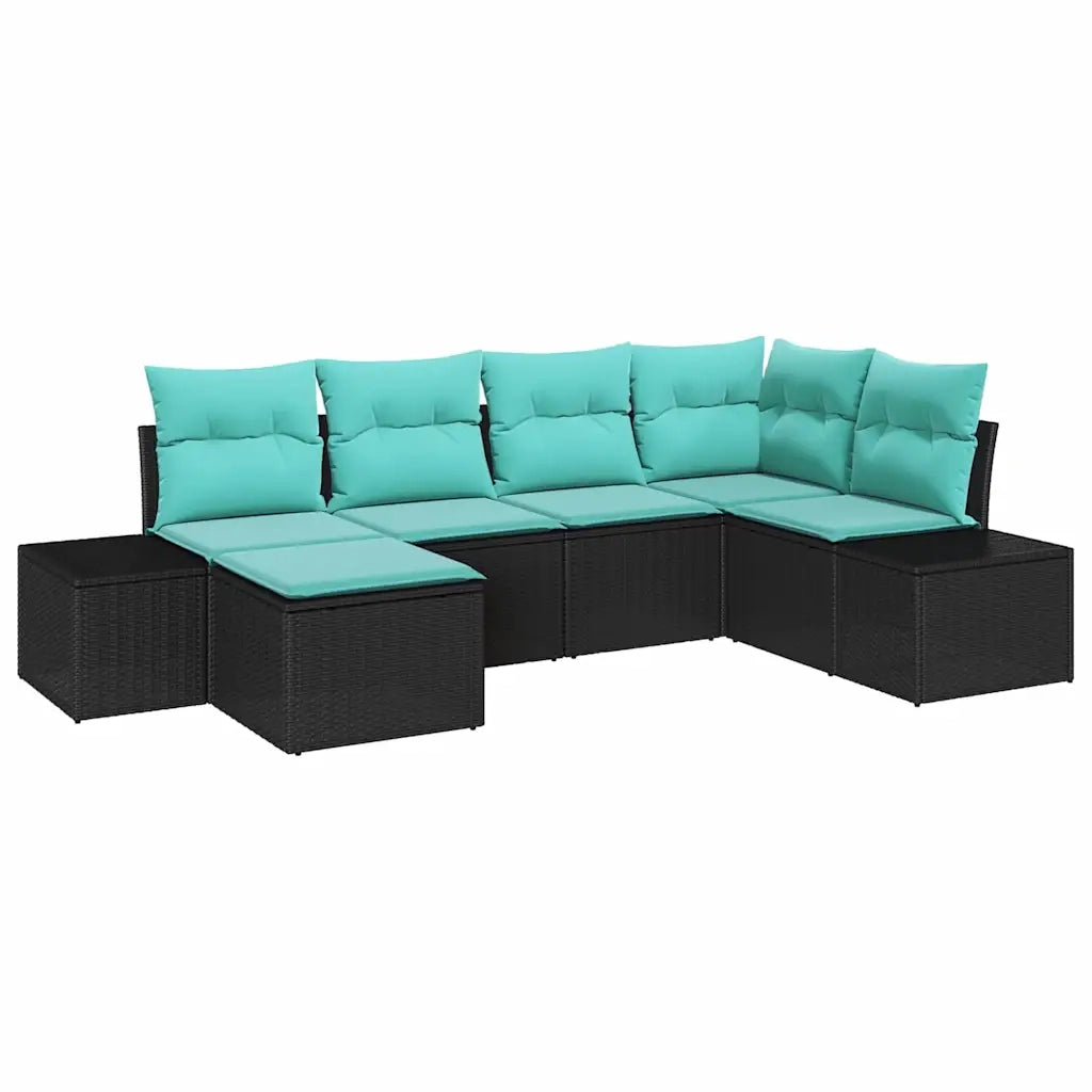 Set Divano da Giardino 6 pz Nero e Turchese polyrattan 3355805