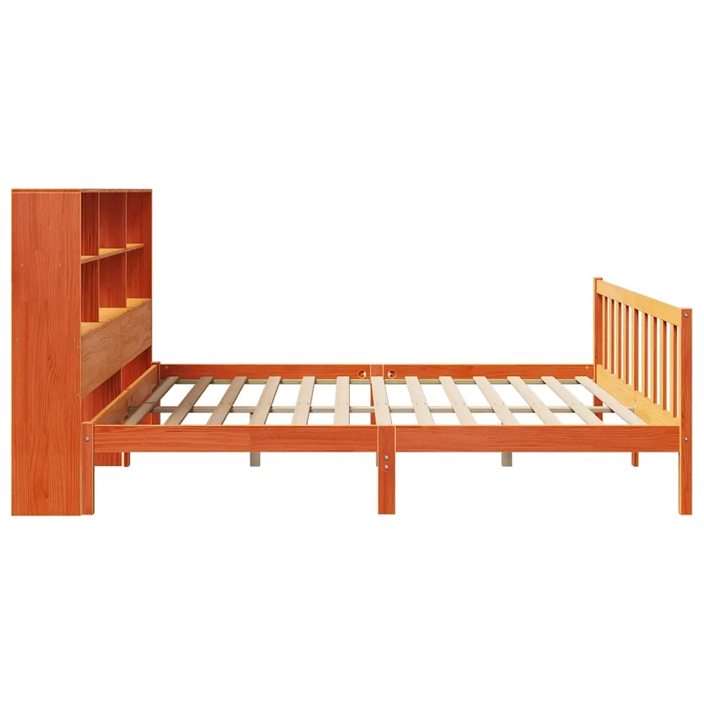Letto Libreria senza Materasso Marrone Cera 200x200 cm in Pino 3321726