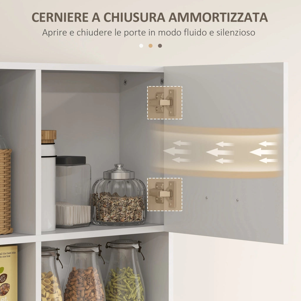 Mobile Dispensa da Cucina 80x35x180 cm 4 Armadietti 3 Ripiani e 1 Cassetto in Legno Bianco