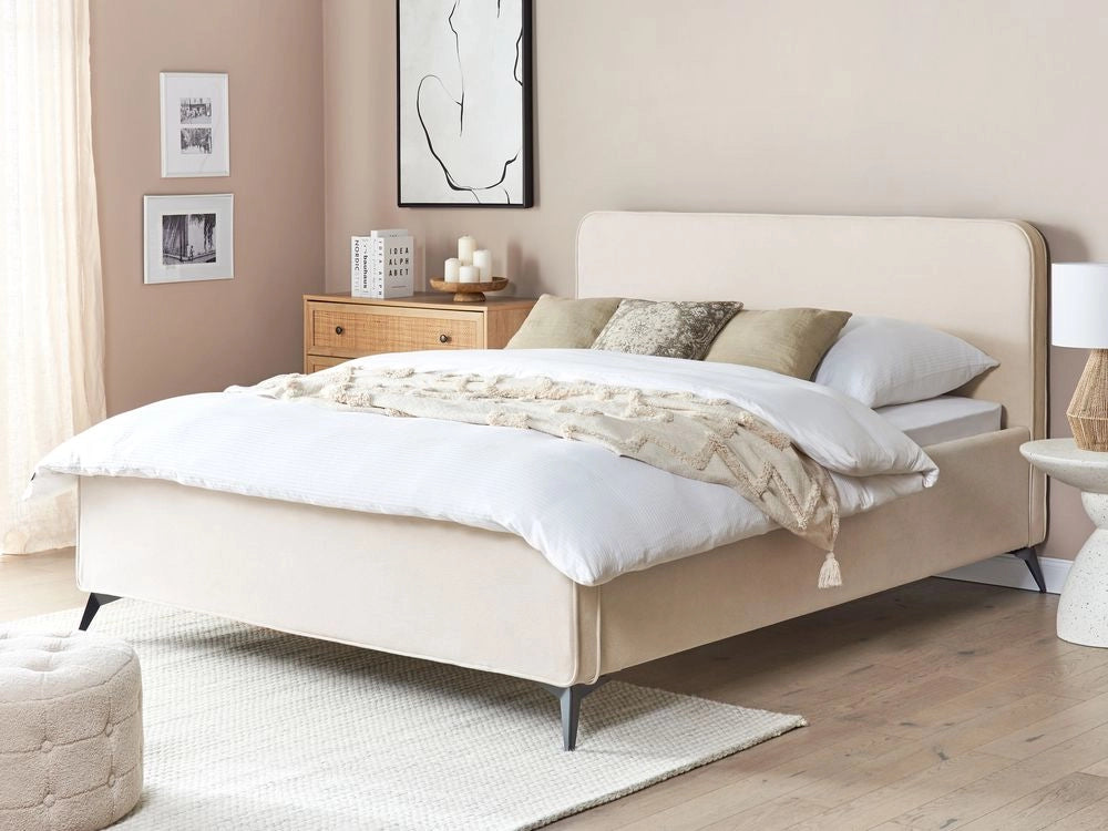 Letto Beige in velluto a coste Gambe in metallo nero 160 x 200 cm a doghe Camera da letto Classica Minimalista