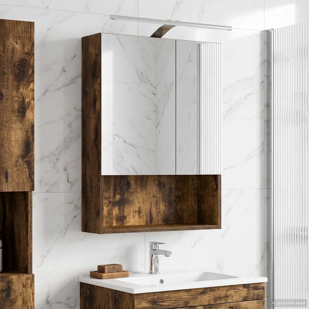 Mobiletto per specchio da bagno Rovere fumé 50 x 14,5 x 70 cm 889211