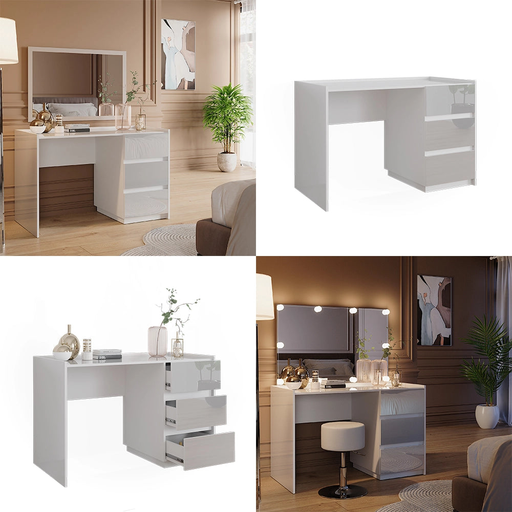 Vicco Tavolo da toilette Bianco lucido 120 cm con 3 cassetti